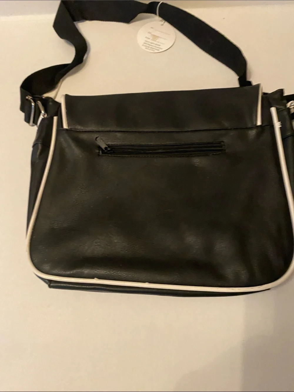 Black Messenger Bag with White Stripe Accents